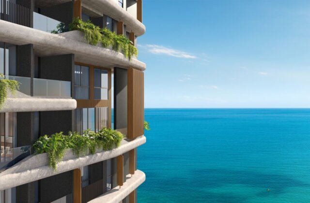 Lagom Perequê em Porto Belo: unidade 1403 com 151,90 m² — Lagom Pereque Porto Belo 04 Voo Fachada Condominio B